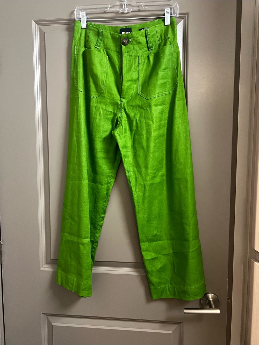 Anthropologie Maeve Colette Wide Leg Crop Green Linen Size 27 - Picture 2 of 5